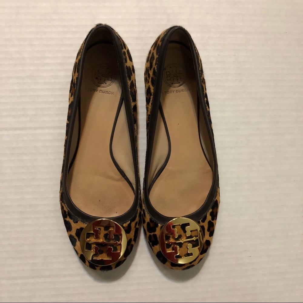 Tory Burch Leopard Print Calf Hair Reva Flats